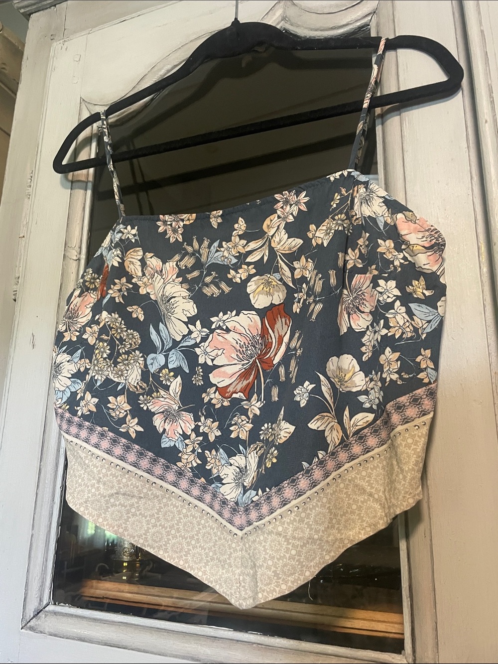 New W/O Tags- Floral Handkerchief Hem Camisole - Navy & Cream